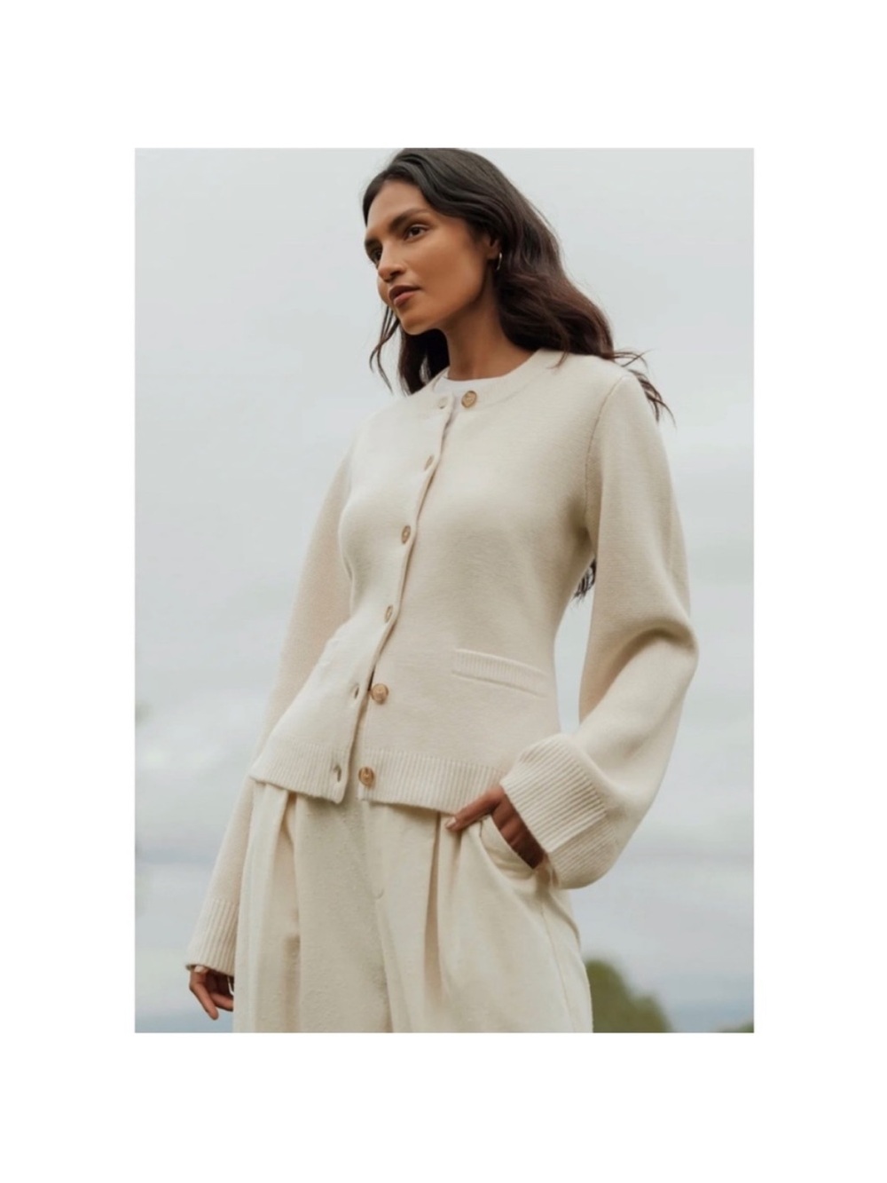 Jenni Kayne Cooper Cashmere Cardigan Sz L Ivory Beige